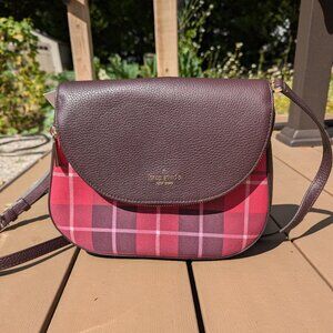 KATE SPADE New YoKArk Leila Designer Plaid Berry Med Flip Shoulder Crossbody NWT